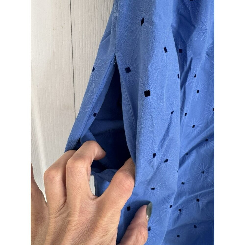 Zara Blue Off Shoulder Dress M Puff Lantern Sleeve Eyelet Pocket Boho Mini - Picture 6 of 8